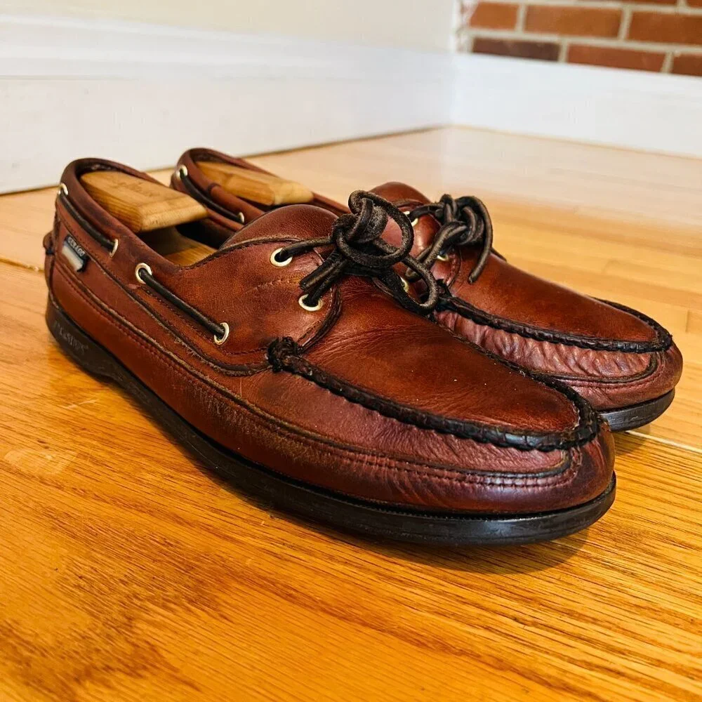 Sebago Brown Leather Boat Deck Shoes Mens US 10